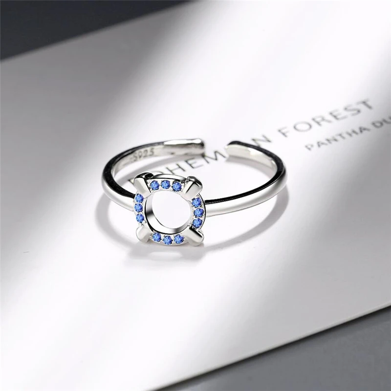 Женские кольца с геометрическим узором цирконием крутыми синими кристаллами 925