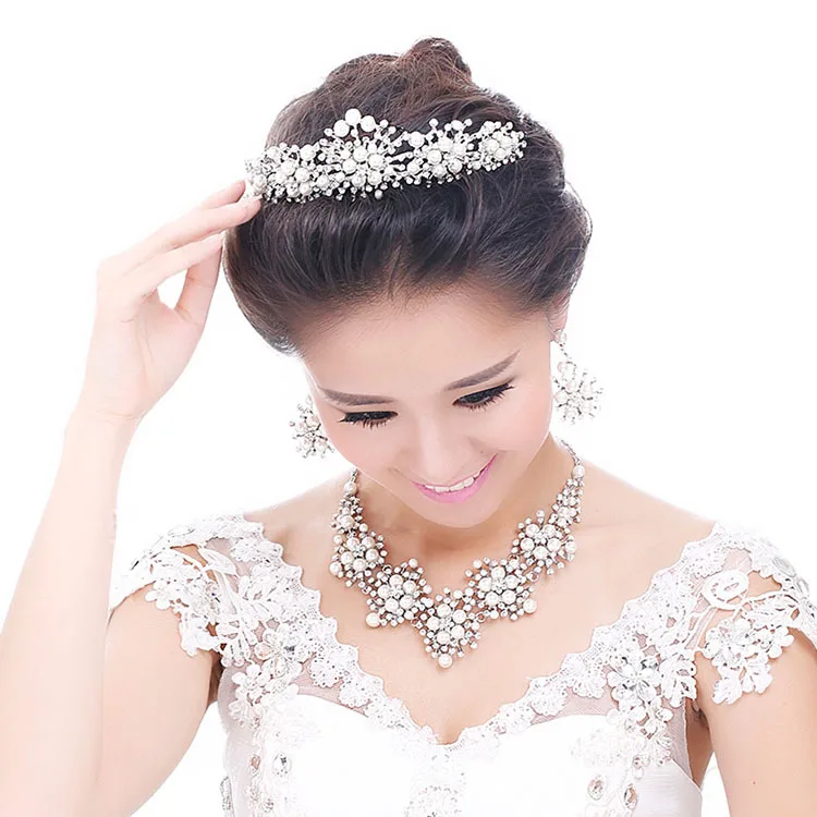 HIMSTORY новый дизайн цветок кристалл жемчуг невесты 3 шт. комплект Ожерелье Серьги