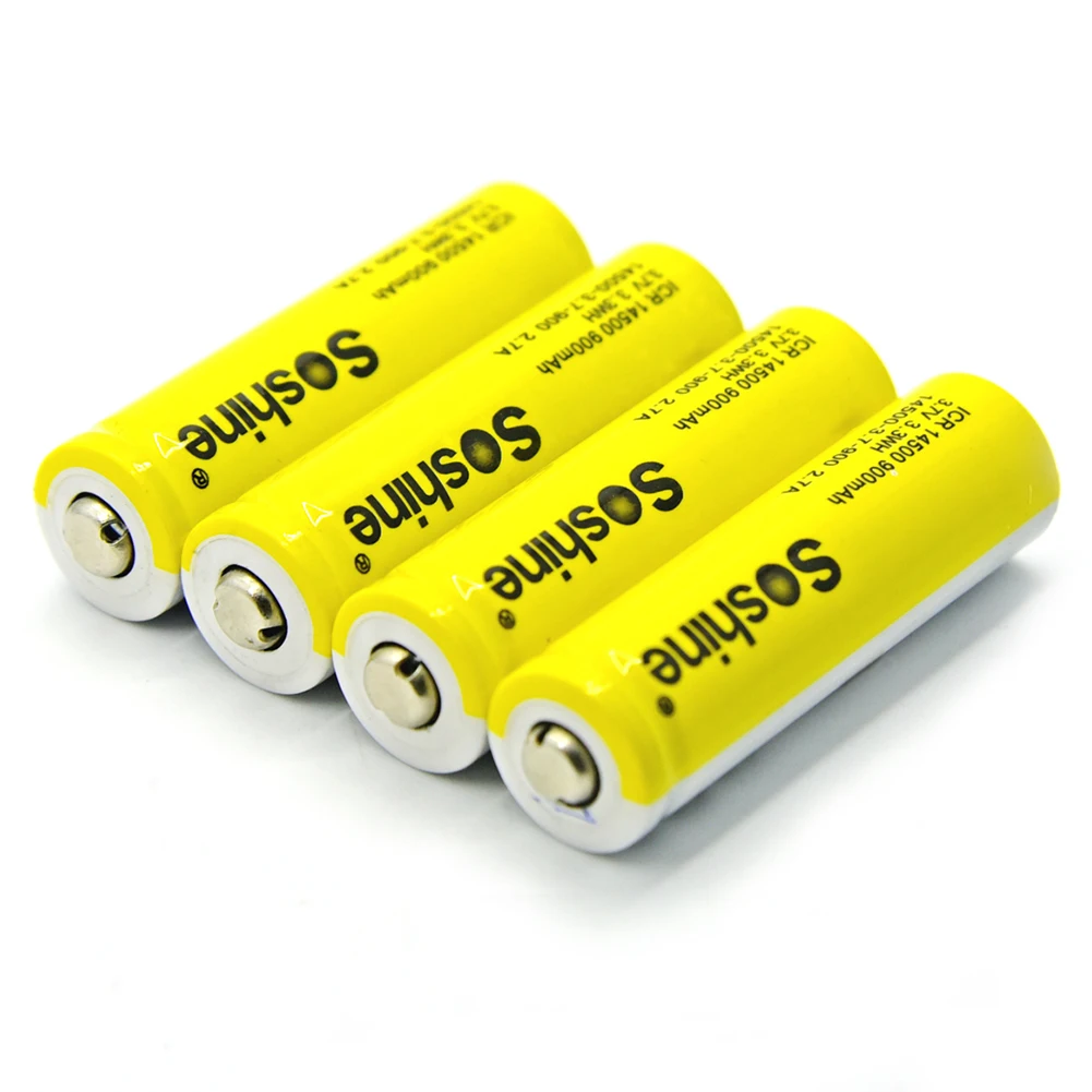 Хит Soshine 4 шт 14500 AA литий ионный аккумулятор без защиты 3 7 V 900mAh аккумуляторные