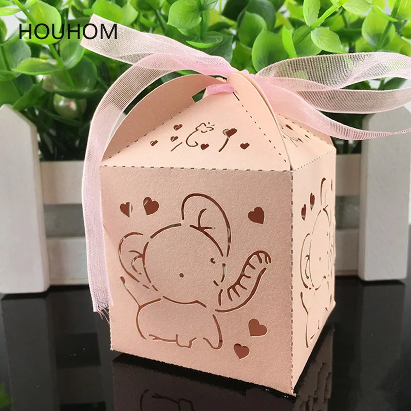 

10pcs Elephant Laser Love Heart Hollow Candy Gift Box Packaging Wedding Cardboard Dragee Cookie Bags Gift Bags Wrapping Supplies