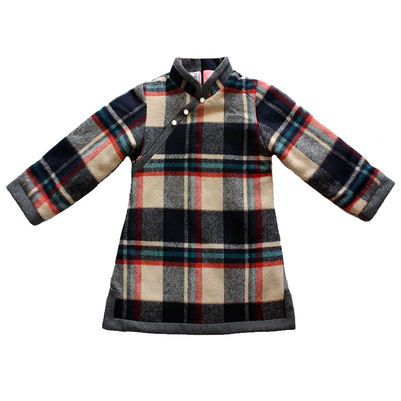 Autumn Winter Chinese Featured Qipao Girls Dresses Long Sleeves Warm Kids Dress Clothes Baby Toddler Children | Детская одежда и