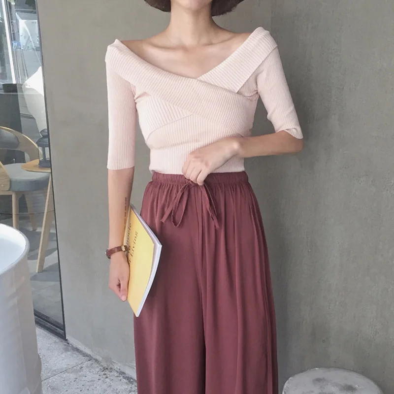 Casual Ribbed knitted Slash Neck sweater women Skinny slim femme jumper Crop top winter tricot pullover | Женская одежда