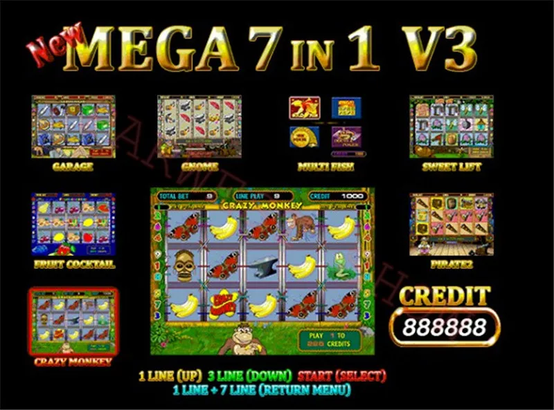 Мега 7 в 1(40-96%) PCB Crazy Monkey фруктовый коктейль гараж Lucky Haunter обитель рок для монет игровой автомат