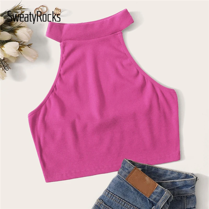 SweatyRocks женский топ с бретелькой через шею,, модный летний Повседневный Топ с открытой спиной, Женский облегающий сексуальный жилет