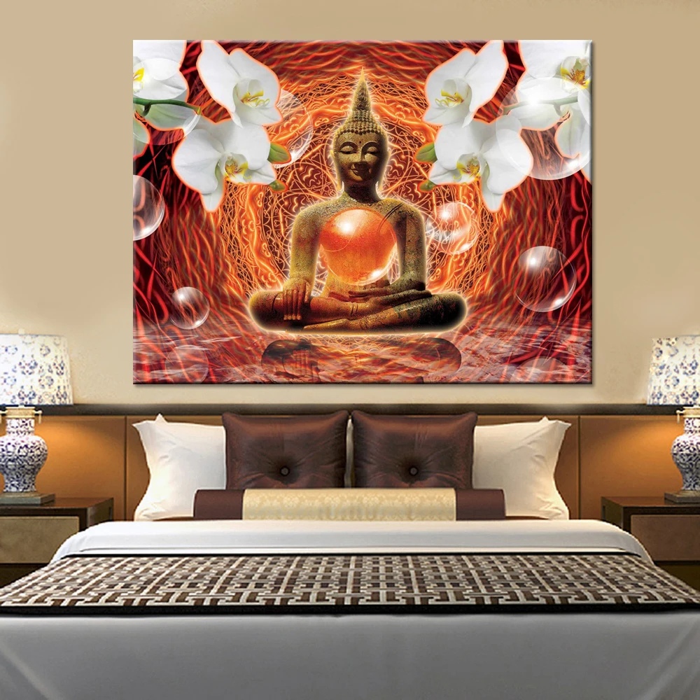 Canvas Art Printed Modern Wall Pictures Buddhist Zen Flower Modular Hd Decoration Living Room Framework Painting Poster | Дом и сад