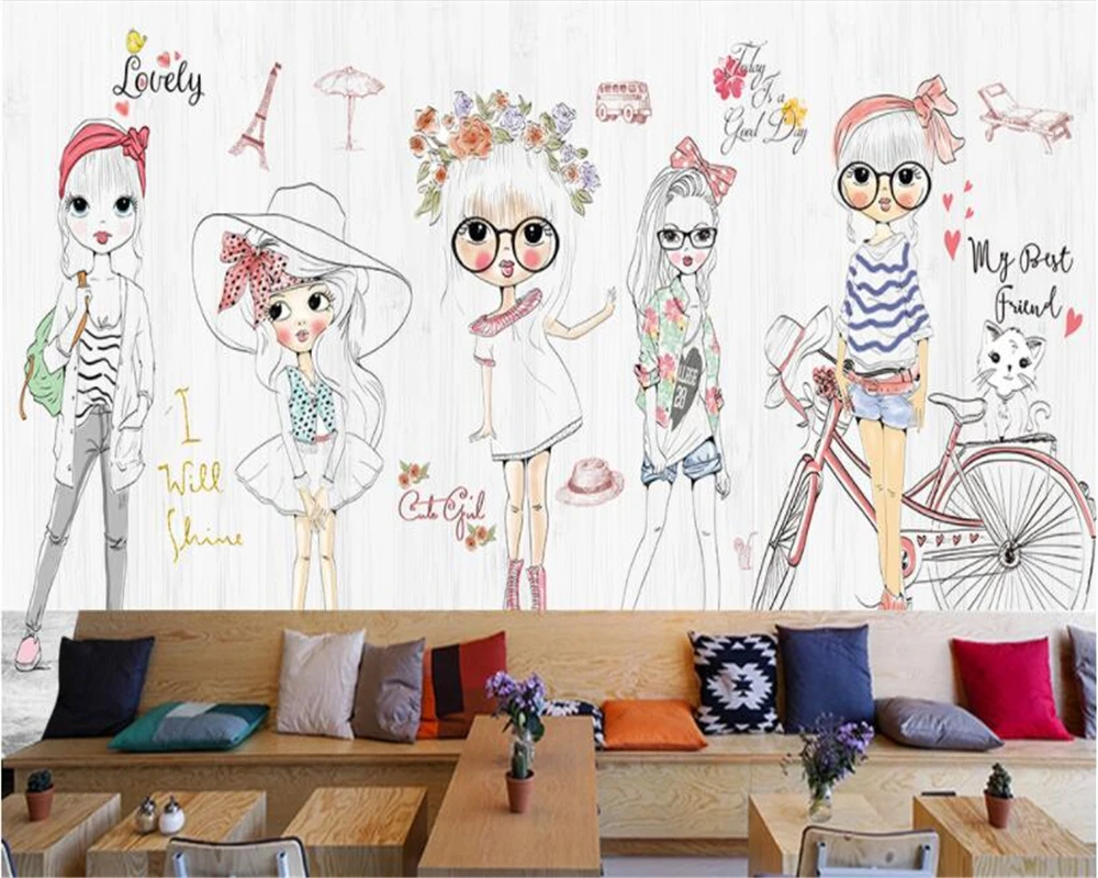 Papel pintado высокое разрешение ручная роспись для девочек модное шоу фон стены papele de