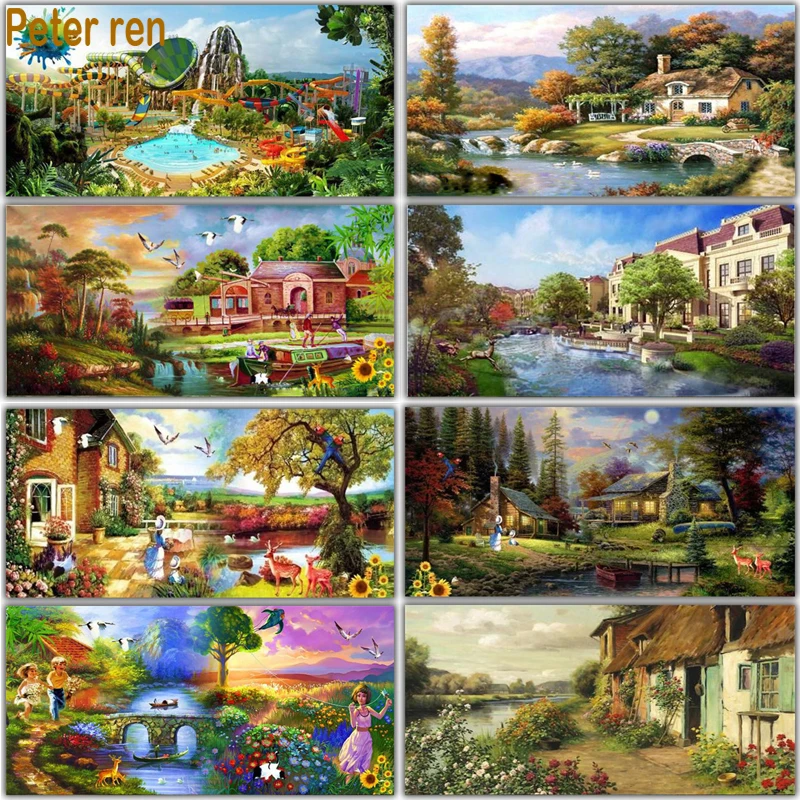 

Peter ren Diamond embroidery Diy Diamond painting 3d Diamond mosaic Round&Square drill full rhinestone Resort House Bridge