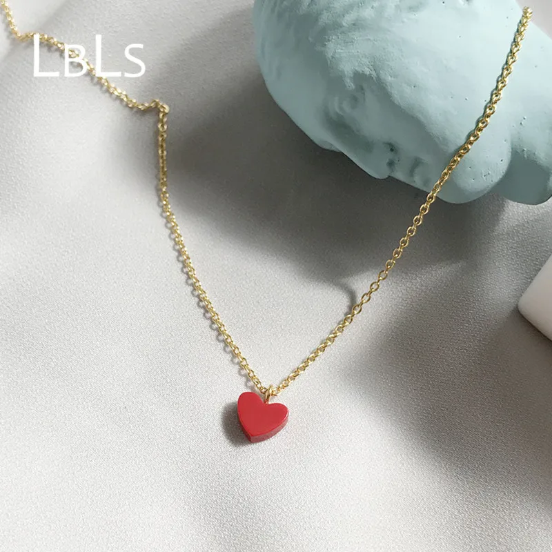 

Necklace Sterling Silver 925 hearts Cute Sweet Red Heart Pendant for Lady Girls Women 925 Necklace Gold Color Chocker Gifts