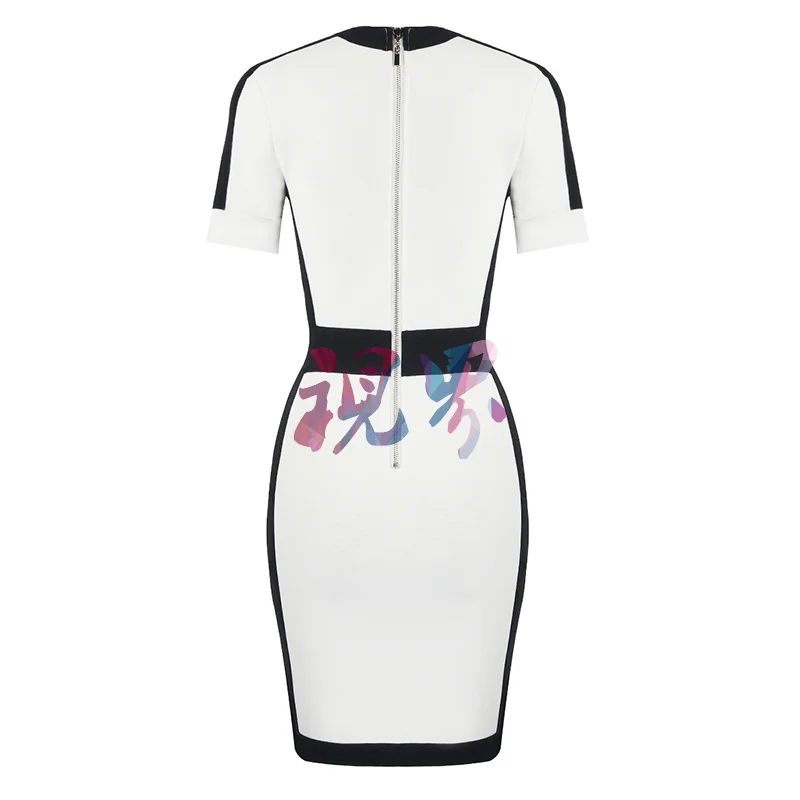 

2019 New Women elegant black and white v neck short sleeve vestidos bandage dress Evening Party Bodycon