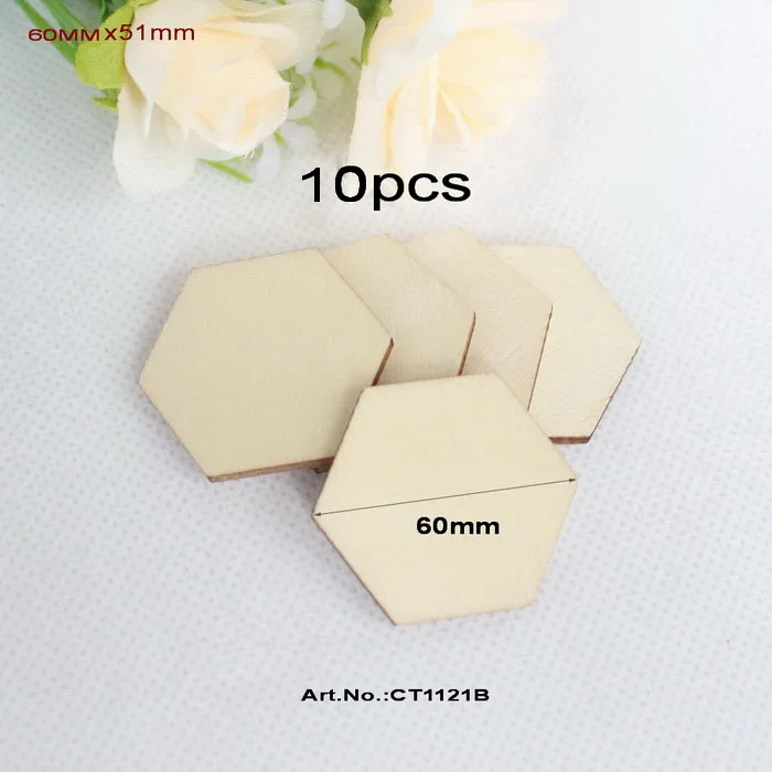 60 MM(2.36In)10pcs 30 мм/35 мм/50 мм/60 мм/80 мм вырез незавершенный дерево шестигранные поделки украшения деревенский подарок деревянный-CT1121 - Цвет: 60 MM(2.36In)10pcs
