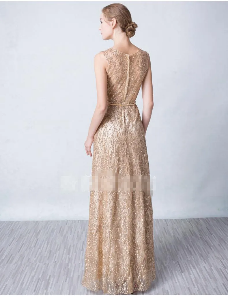 Gold Long Evening Dress The Bride Married Banquet Luxury Sequined Sleeveless Floor-length Party Prom Dresses Custom | Свадьбы и