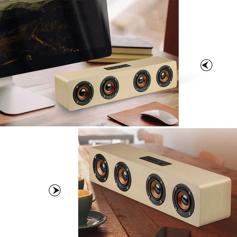 Ретро деревянный Bluetooth динамик 4 HiFi звуковые блоки TF карта AUX сабвуфер Портативные