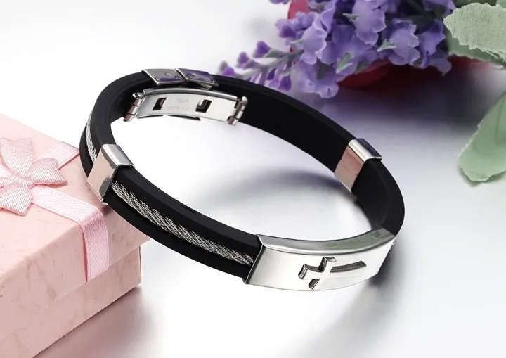 Christian fashion jewelry Stainless Steel cross Bracelet Men Hand-made Silicone Bangle Charm Snake Lover Gift |