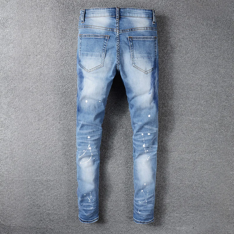 New Male Ripped Skinny Bike Jeans Men Destroyed Hole Hip Hop Slim Fit Denim High Quality Trousers Pants | Мужская одежда