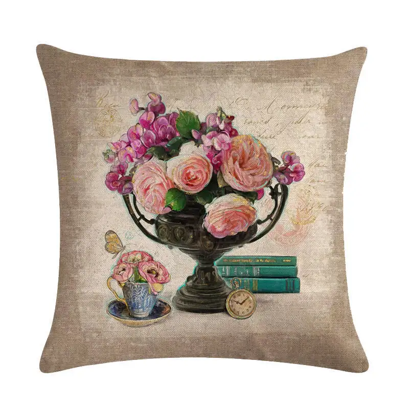 Vintage Flower Cushion Covers Cotton Linen Throw Pillow Cover Beer For Sofa 45x45cm Home Decor Pillowcase | Дом и сад