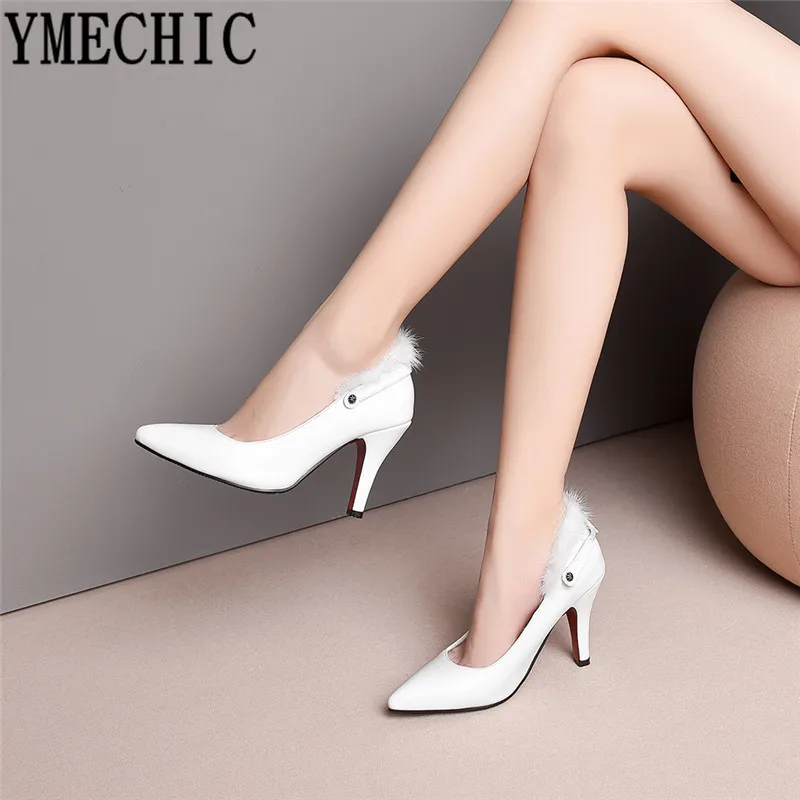 YMECHIC/2018 модные женские туфли Mary Jane на высоком каблуке цвет белый красный черный