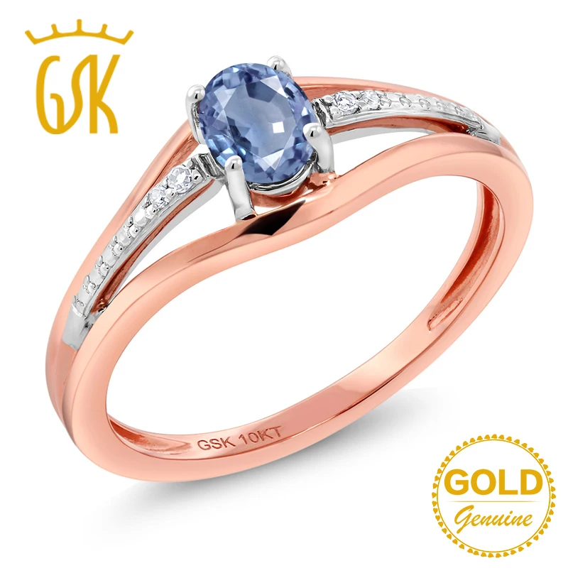 GemStoneKing 0 43 Ct натуральный голубой сапфир Diamond обручение Свадебные кольца 10 к из