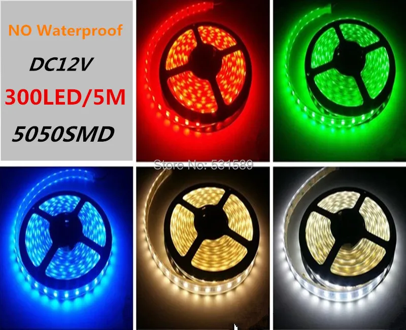

DHL 50M/LOT no Waterproof LED strip5050 12V flexible light 300 leds/5m, Warm White,white,cool white,Blue,Green,Red,Yellow,RGB