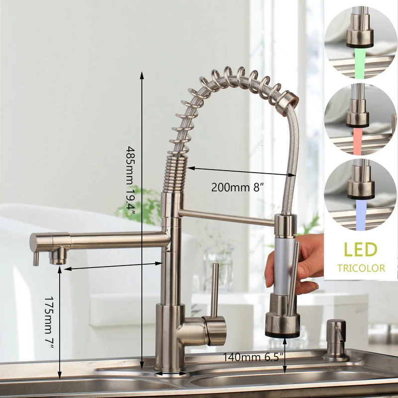LED Nickel Brush OUBONI поворотное крепление на палубе выдвижной 2 распылителя кран никелевая щетка ORB Черный Хром Твердый латунный кухонный смеситель для воды кран - Цвет: LED Nickel Brush