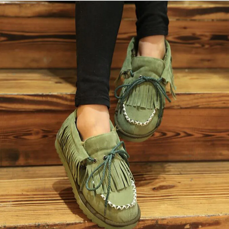 2016 Зимние Горячей Продажи Женщин Нубука Квартиры Кисточкой Сапоги случайные