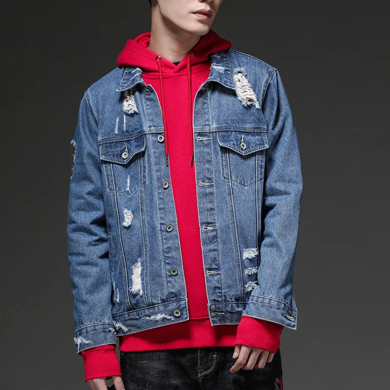 2 цвета Harajuku Винтаж Ruched полой с бахромой ASOS синий джинсовая куртка для мужчин в