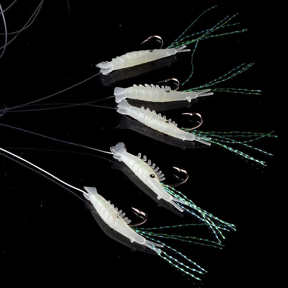 NEW 5 Pcs Luminous Shrimp Fishing Simulation Noctilucent Soft Prawn Lure Hooks Bait | Спорт и развлечения