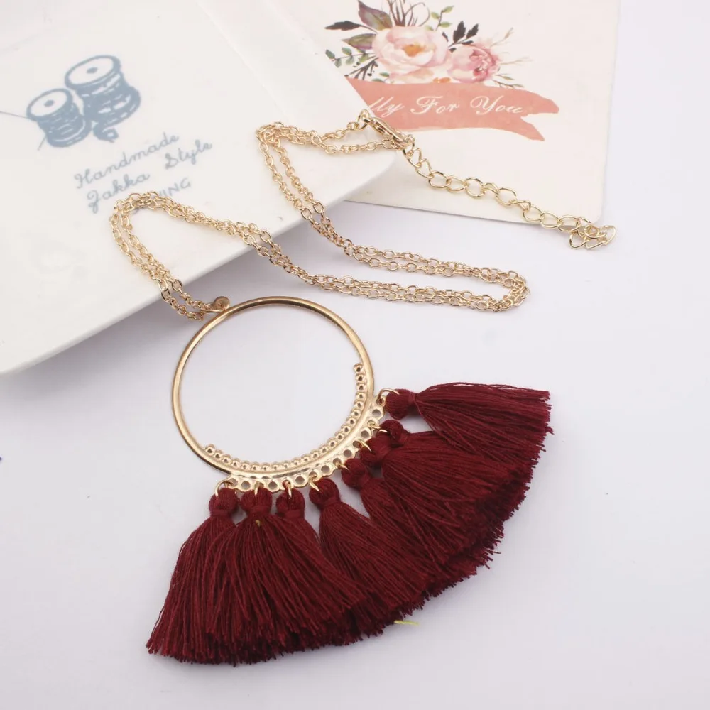 Bohopan Boho Tassel Necklace For Women Vintage Metal Hollow Round Bohemian Style Fashion Statement Neck Jewelry Trend | Украшения и