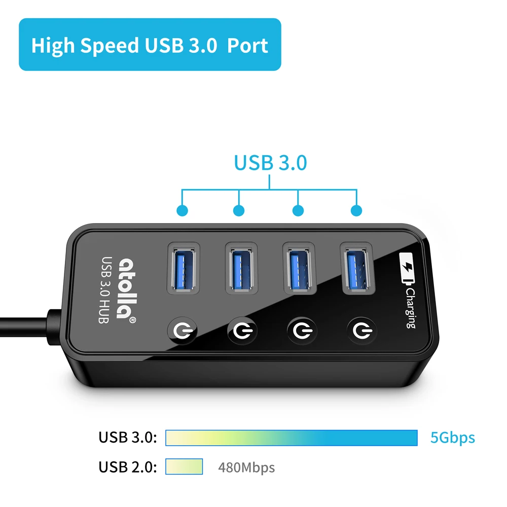 Atolla usb 3 0 концентратор с адаптером питания 4 + 1 Передача данных и зарядка