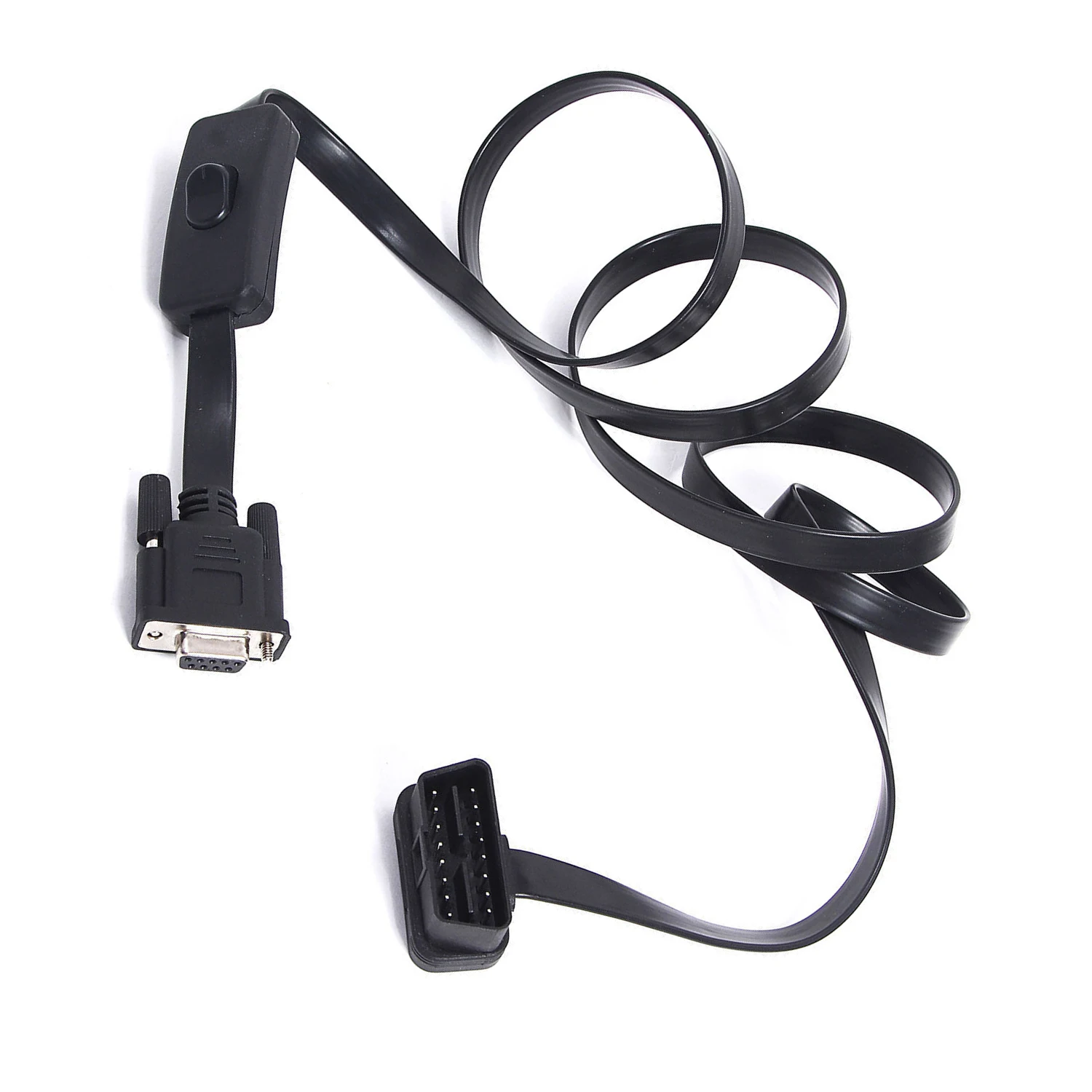 Плоским Лапша шнура 16 PIN для DB9 последовательный RS232 OBD2 кабель удлинитель с
