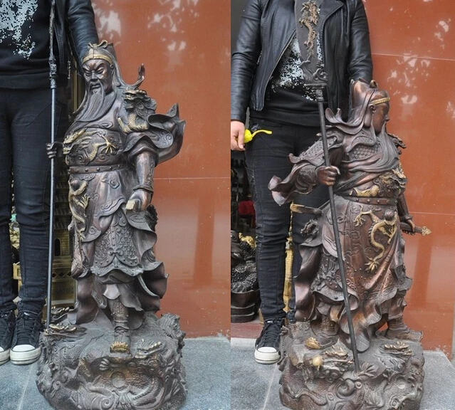 SCY 001491 37 &quotкитайская Бронзовая позолота 9 Дракон воин guan gong yu God Hold Sword Statue (A0414) | Дом