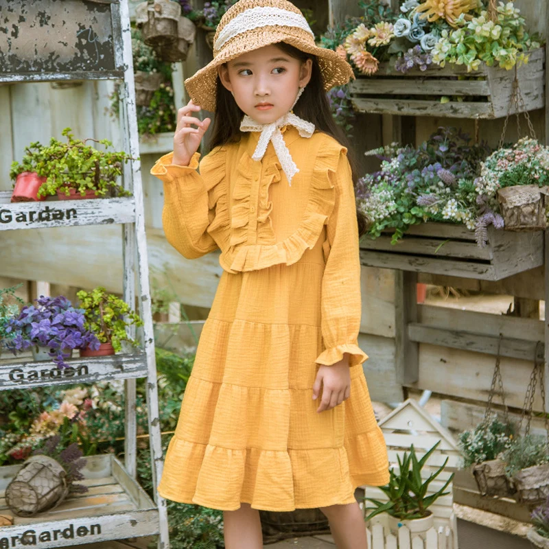 2017 Autumn Children's Clothing Girls Dress Long Sleeve Ruffle Neck Elegant Vintage Dresses Kids Clothes Vestido Princesa | Детская