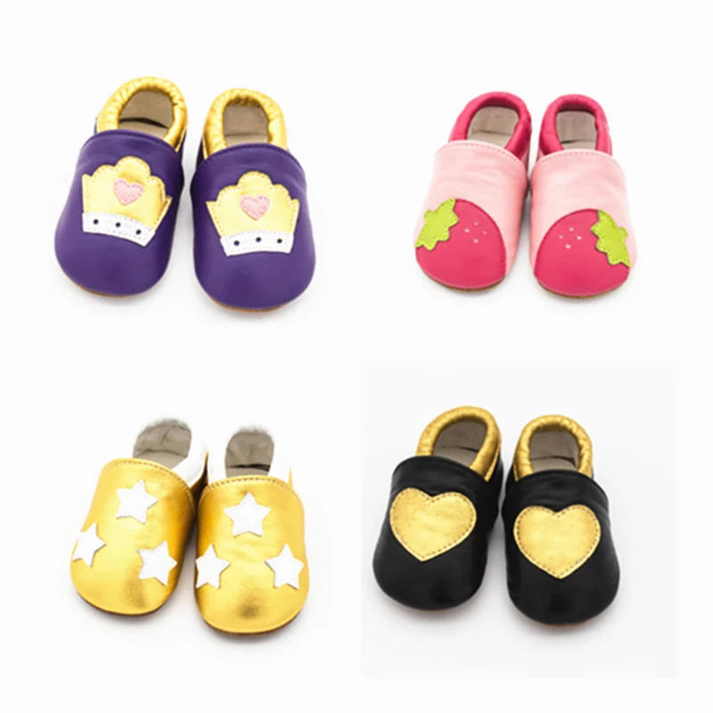 Genuine Leather Cartoon Baby Shoes Soft Bottom Lovely First Walkers Sew Crown Strawberry Star Baby Moccasins Indoor Shoes