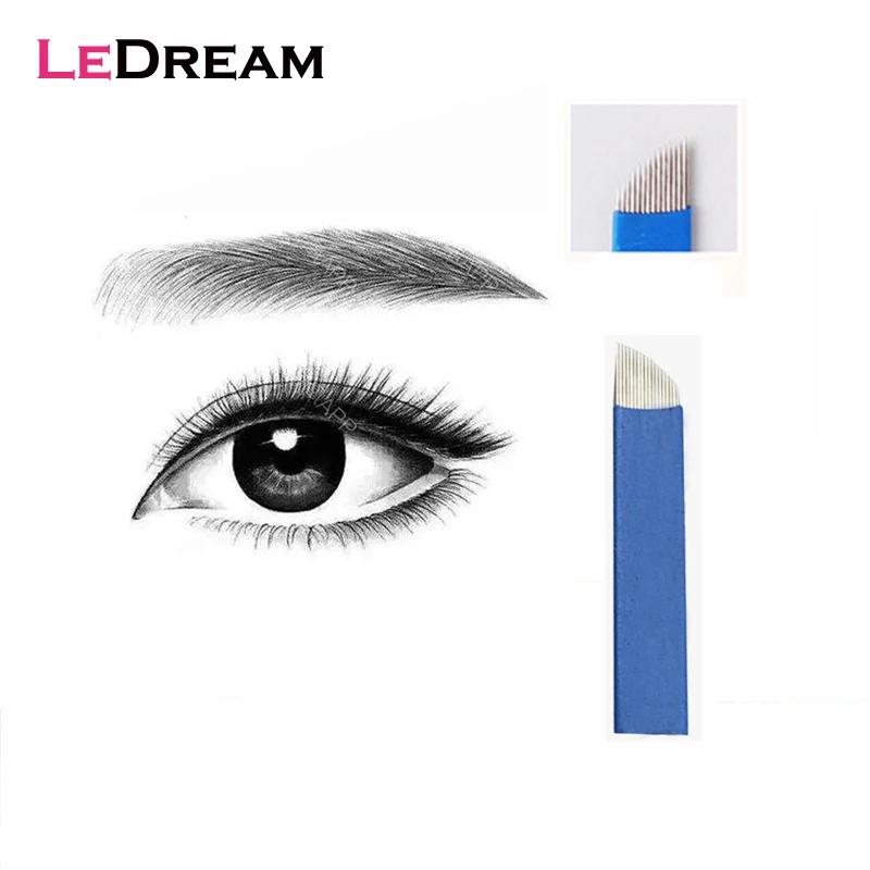 

100pcs/lot Disposable Permanent Blue 16 Pin Tattoo Needles Blade Cartridage Tip For 3D Embroidery Microblading Needle Pen