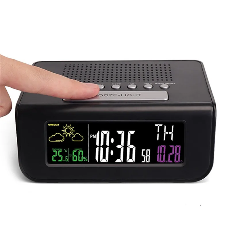 Цифровой будильник SmartSet беспроводной Прогноз погоды сна FM радио часы время 8