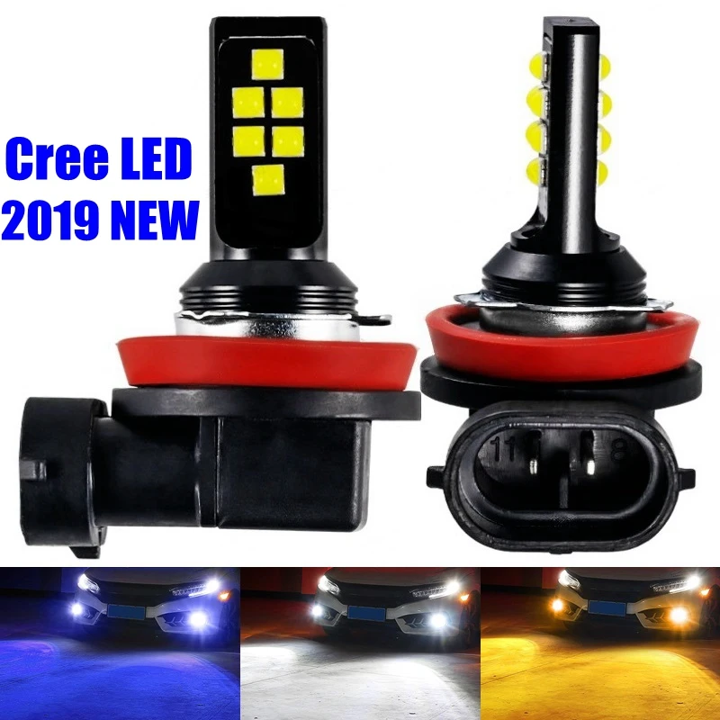 2 шт. H8 светодиодные лампы для противотуманных фар Led 1200LM 6000K белый цвет желтый