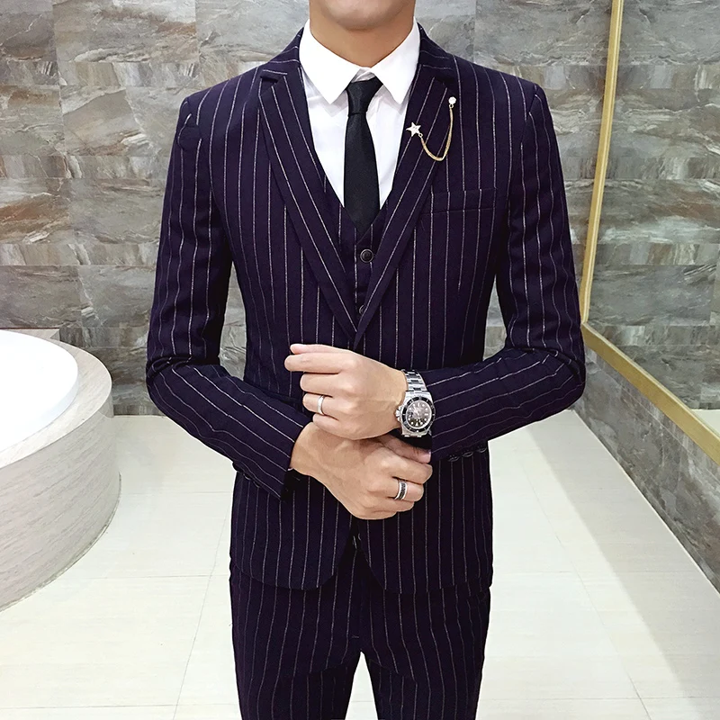 Модные костюмы Осень-зима 2020 мужской золотой комплект из 3 предметов в