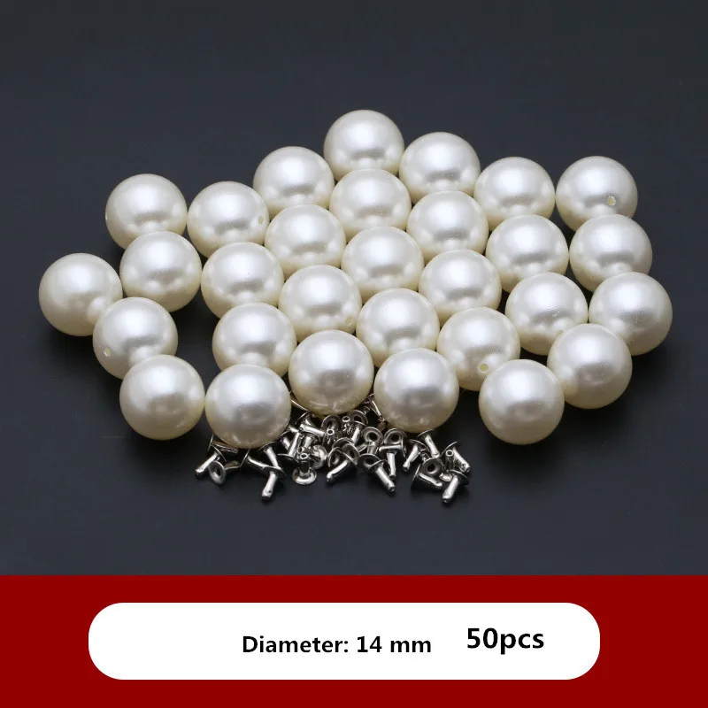 14mm 50pcs 6 мм/8 мм/10 мм/12 мм/14 мм/16 мм/20 мм DIY кожа ремесла жемчуг заклепки Шпильки серебро и слоновая кость для сумки обувь украшения для одежды - Цвет: 14mm 50pcs