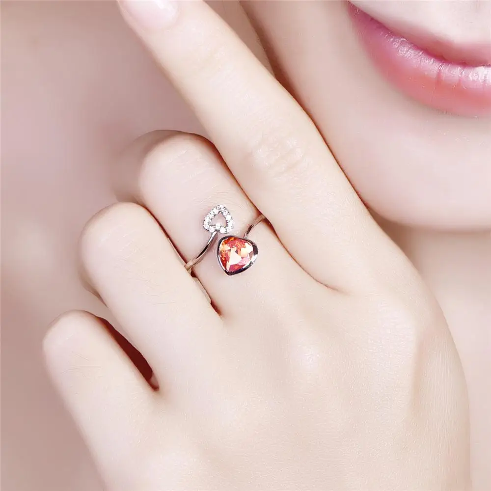 Double Heart Fashion Garnet &amp White 925 Silver Ring Wedding Romantic Jewelry | Украшения и аксессуары