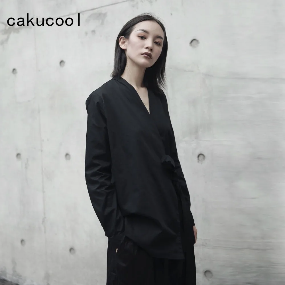 Новая блузка Cakucool с длинным рукавом однотонное Черное и белое кимоно стильное из