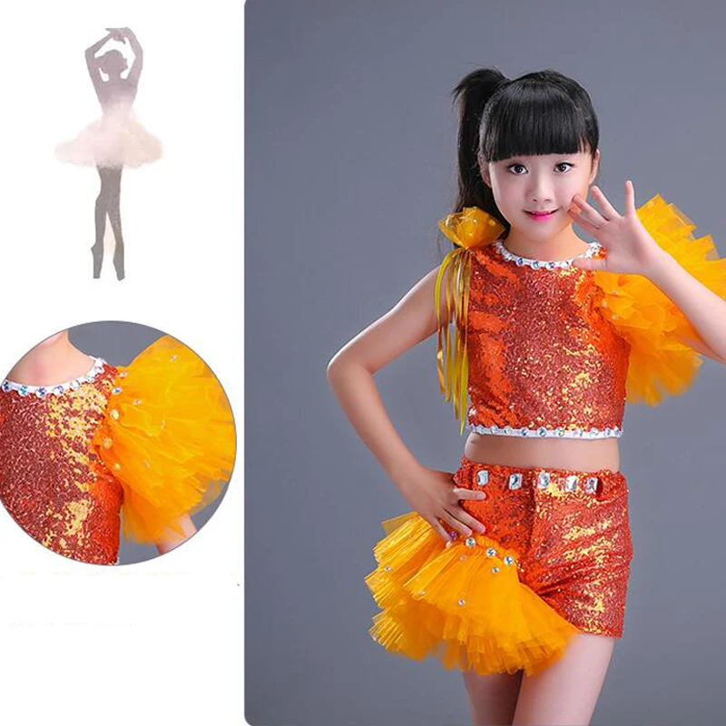 Детские топики для танцев + штаны расшитые блестками серебристые детские