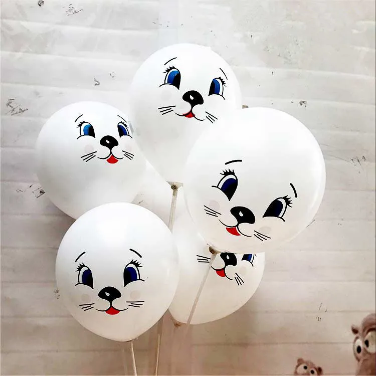 White 10 шт./лот мультфильм белый кот Печатный латексный баллон 12 дюймов 2,8 г babyshower вечерние принадлежности Печать животные Животные Сафари Зоопарк Детские игрушки - Цвет: White