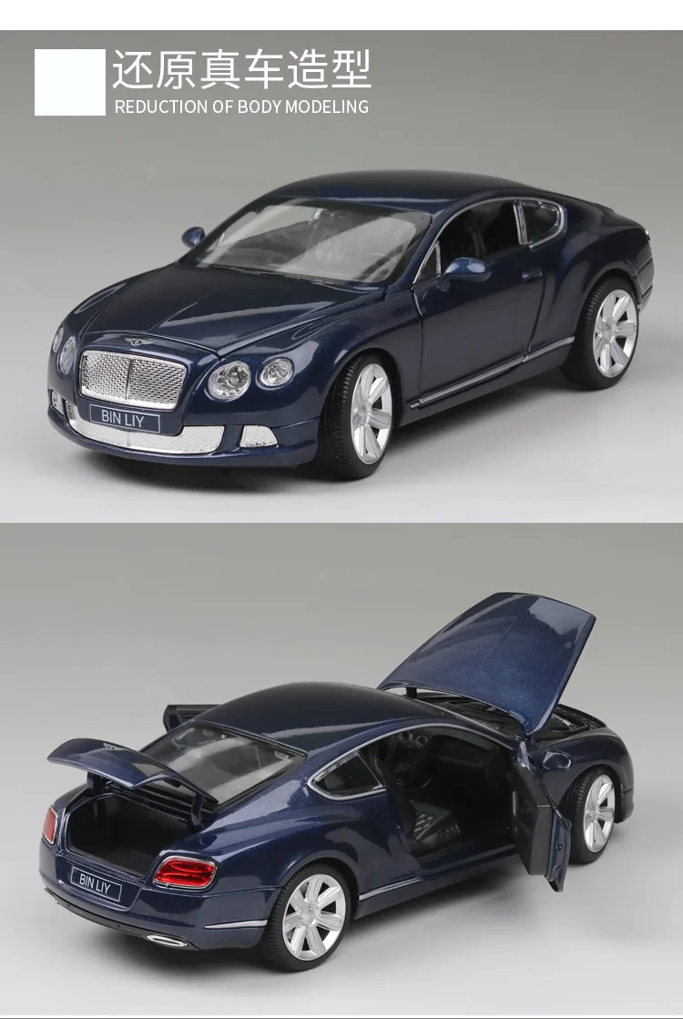 Литая под давлением модель автомобиля Benly GT W12 1:24 из металлического сплава моделирование откатные автомобили огни Игрушки транспортные средства для детей Подарки для детей