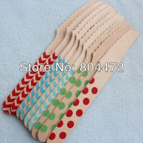 Индивидуальный одноразовый деревянный десертный нож ручной росписи 14 см