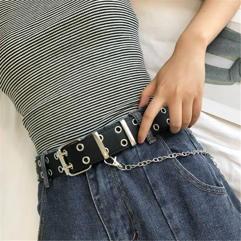 Genuine Leather Rivet Inlay chain Belt For Women Fashion Pin Buckle Waist Women Belts Luxury Brands Leather wide 3.8 Belt Female
