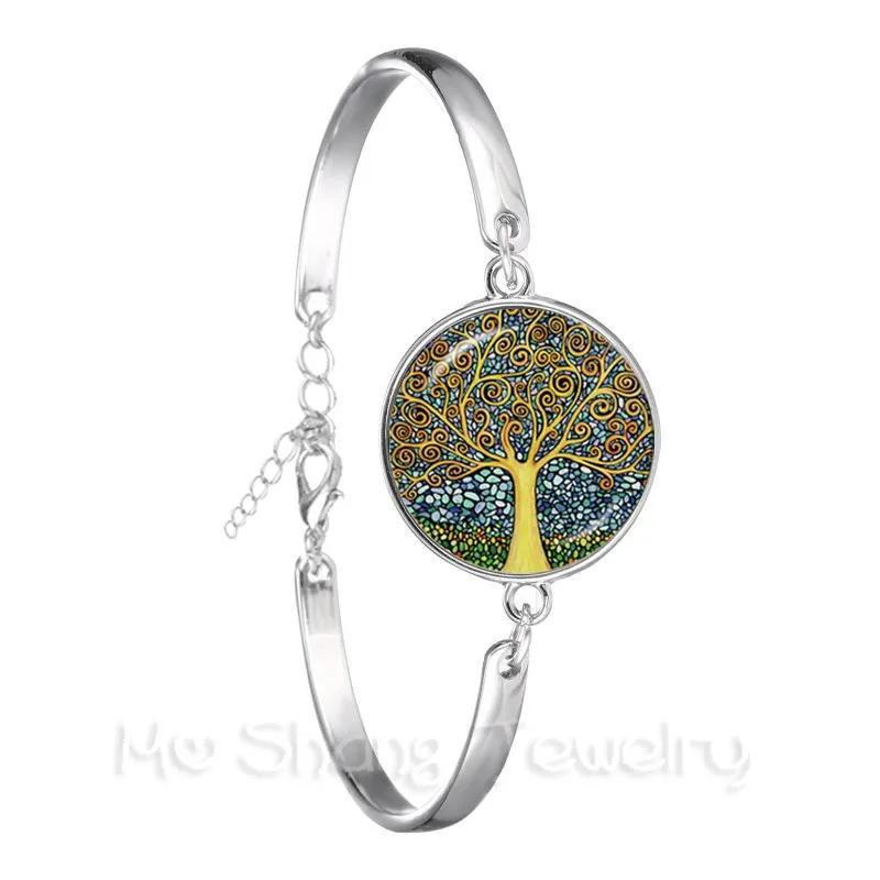 Браслет из кожи Древо жизни для йоги 20 мм стеклянный купол черный/коричневый 2