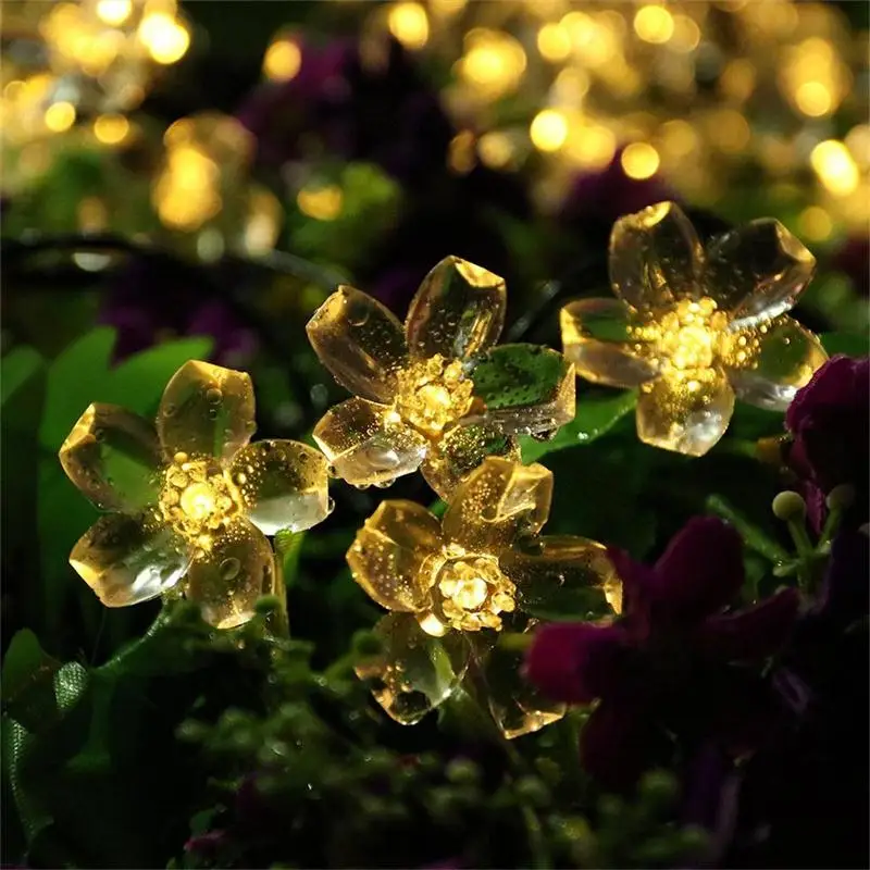 Новая солнечная гирлянда 50 LED цветок Водонепроницаемая Фея Рождественская елка