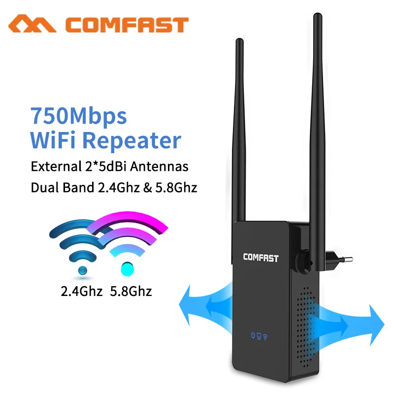Comfast 750Мбит/с Беспроводной WiFi Расширитель/Репитер/Маршрутизатор Двухдиапазонный Усилитель Дальности Сигнала 2*5дБи Внешние Антенны