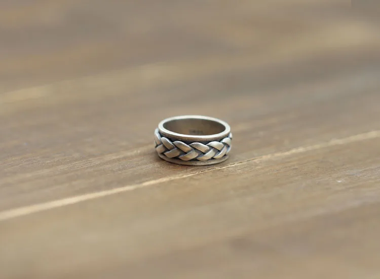 Тканый браслет дизайн серебро 925 вращающийся Спиннер кольцо для мужчин крутое