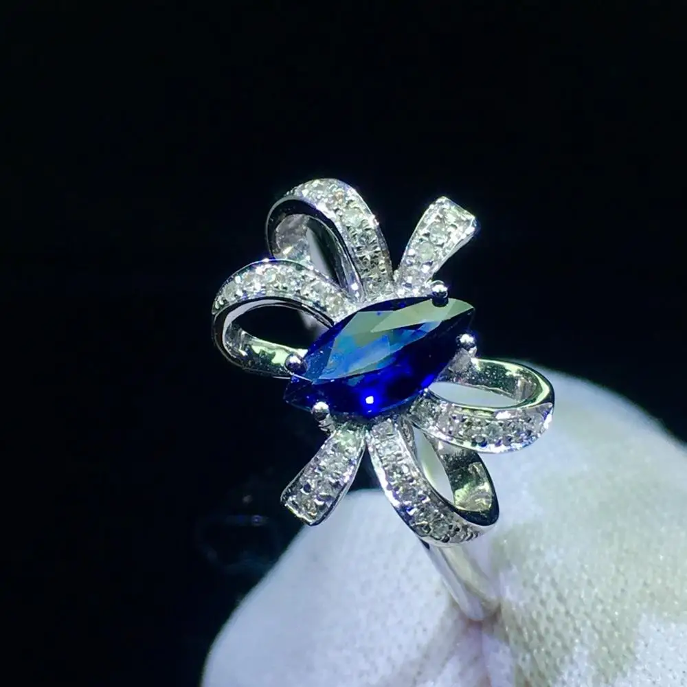 Fine Jewelry Sapphire Ring Natural 0.65ct Unheat Royal Blue Gemstone Pure 18 K Gold For Women Diamonds Rings | Украшения и
