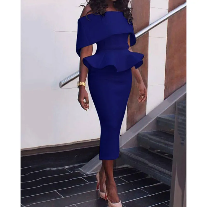 Женский комплект 2 шт. Слэш шеи отложной плечо PEPLUM bodycon с юбкой Для женщин s